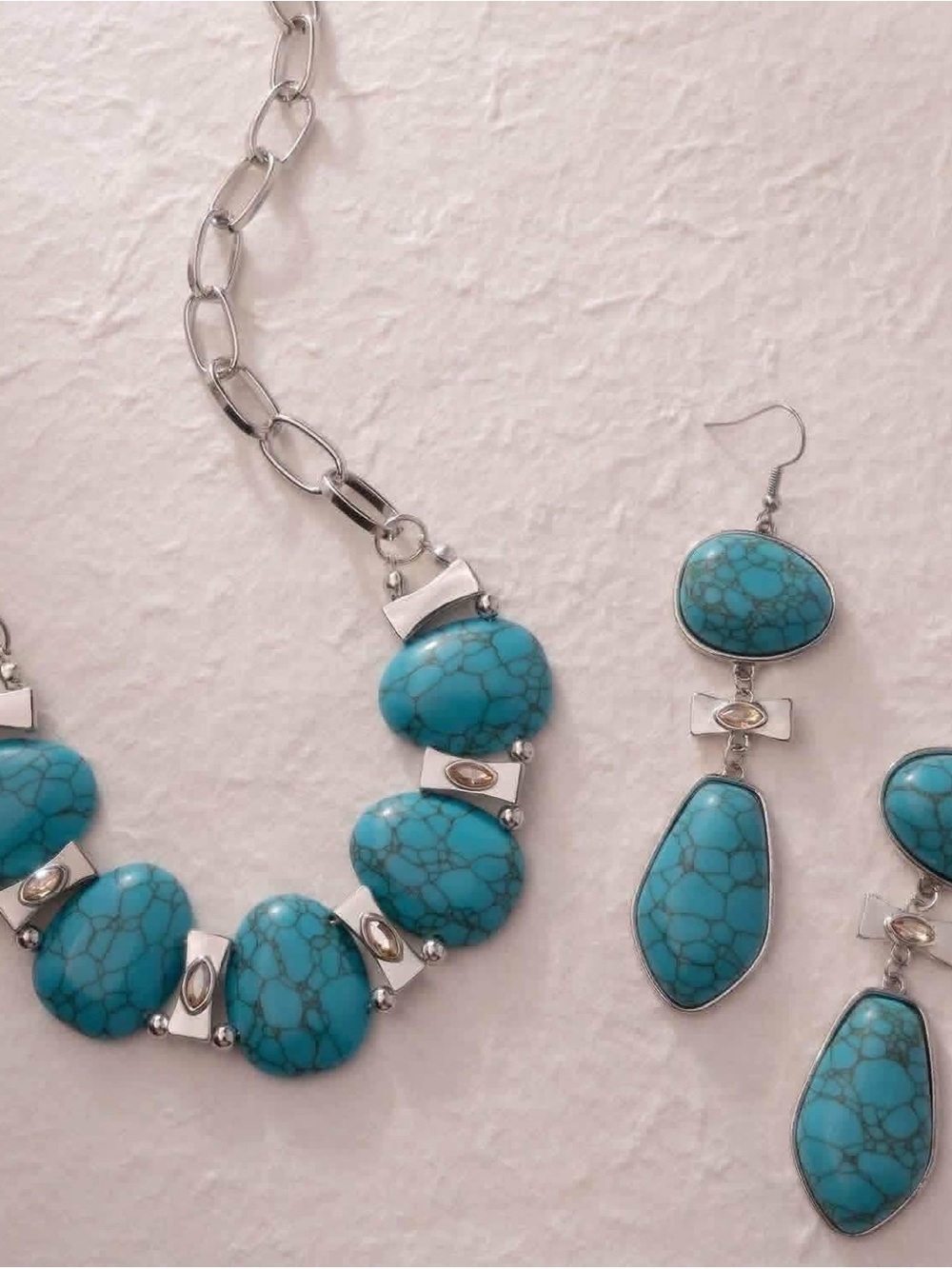 paparazzi Turquoise Marbled Stone Silver-Tone Necklace and Earrings Set